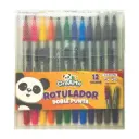 Marcador doble punta CreArte pincel y micropunta 12 colores